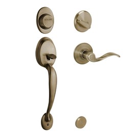 Schlage F93PLY609ACCLH Plymouth Inactive Handleset with Accent Left-handed Lever, Antique Brass