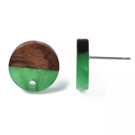 Unbranded 10 Stainless Steel Wood Earring Posts Studs Tacks– 14mm - Brown Green - Circle