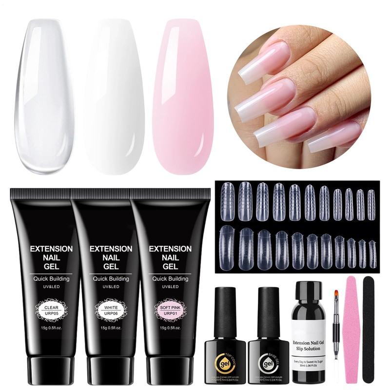 Gel Nails Kit | Clear White Pink Builder Nail Gel