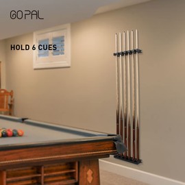 Go Pal CR1 Pool Stick Holder, 6 Pool Cue Rack Wall Mount, Solid Plastic Billiard Cues, Pool Table Accessories