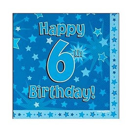 OAKTREE UK 635258 Oaktree Happy 6th Birthday Napkins 33cm x 33cm 3-Ply Pack of 16