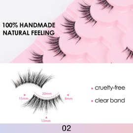 Oreola Cat Eye False Eyelashes Clear Band Half Manga Lashes Natural Look Faux Mink Corner 3/4 Fake Lashes Wispy Handmade Reusable 7 Pairs