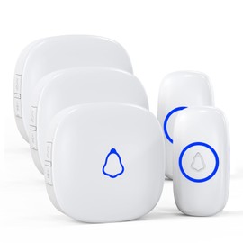 SECRUI Wireless Doorbell with 3 receivers, Waterproof Mini Doorbell 1,000ft Range Loud Enough with 5 Volume Levels Door Chimes & Colorful LED Flashing-White