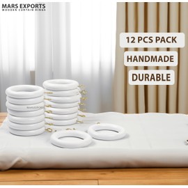White Wooden Curtain Rod Ring, Wood Curtains Rings, Hooks, and Hangers for Shower Curtains and Drapery, Durable Wooden Ring for Hanging (12, 1.75 INCH Inner Dia.)