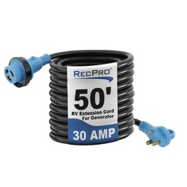 RecPro RV Extension Cord | 30 Amp Locking Male-to-Female Power Adapter | Varying Lengths | LED Indicator Light | Grip Style Plugs (50' Long)