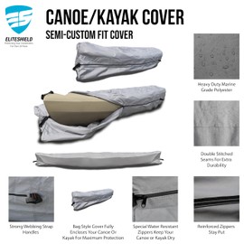 EliteShield Canoe Cover Kayak Cover; Waterproof UV Resistant Marine Grade Polyester Canoe Kayak Boat Full Storage Cover fits 9 ft-10 ft Long, 96 Inches Girth Gray Color