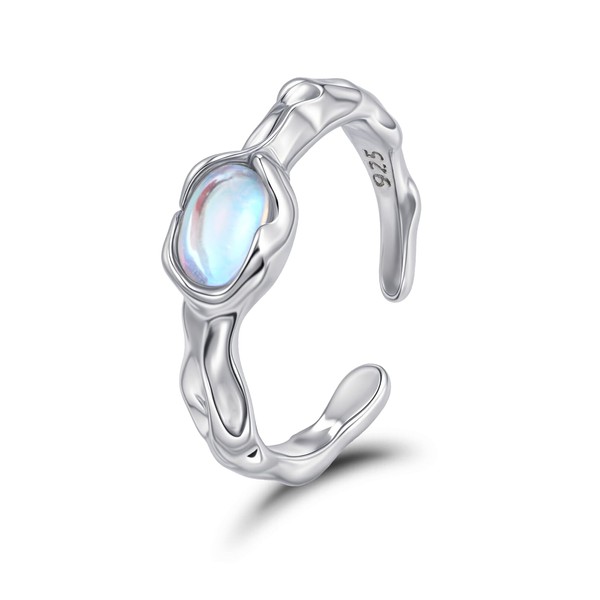 Weviway Sterling Silver Moonstone Ring, Adjustable Size, Oval Design, Party