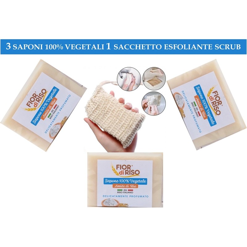 3 Rice Starch Soaps 1 Bag Natural Fibre Exfoliating Scrub