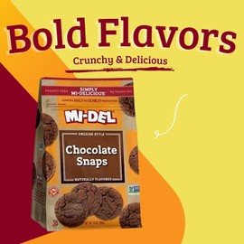Mi-Del Chocolate Snaps Cookies - Crunchy Chocolate Cookies - Non-GMO Certified, 0g Trans Fat, Healthy Cookies (Pack of 8)
