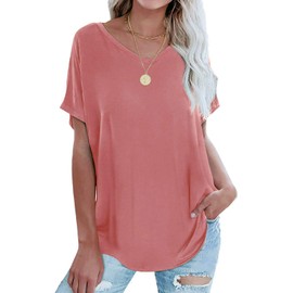 onlypuff Womens Short Sleeve Tees Loose Casual Summer Tunic Tops Soft Pink L