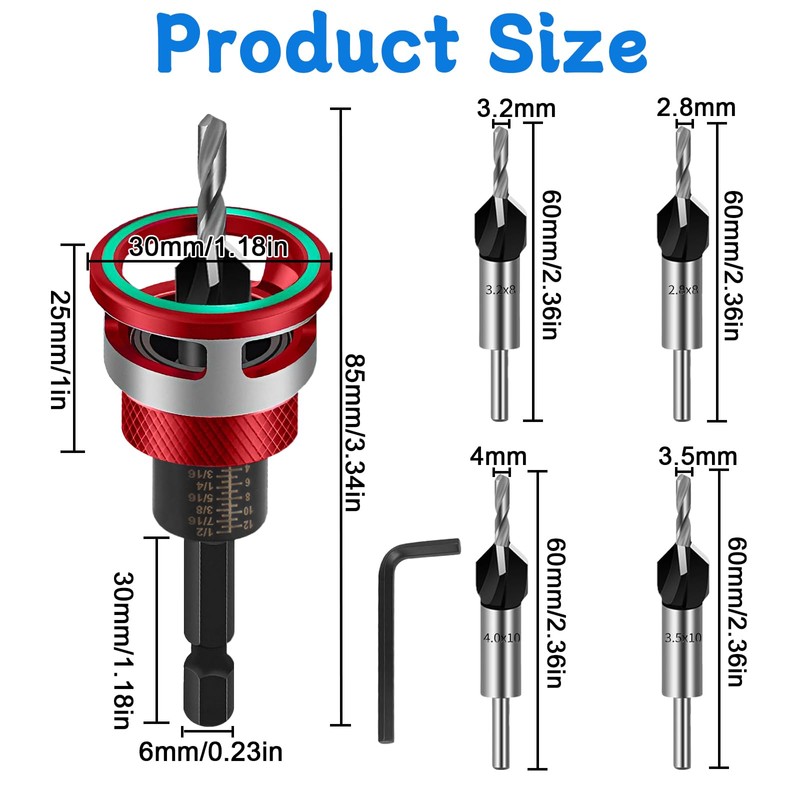 NCTNCX Countersink Drill Bit Set 6 Pieces 2.8 mm, 3.2