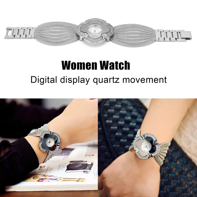 Flower Shape Dial Women Watch Wide Mesh Belt Quartz Elegant