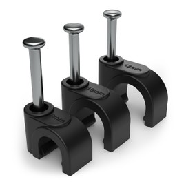 4 mm Round Black Cable Clips, Pack of 100 - for Effective Cable Management - Cable Nails for Electric/Ethernet Wall Cable, Nail Clips for Telephone, TV Wire Clips, Cable Cleaning