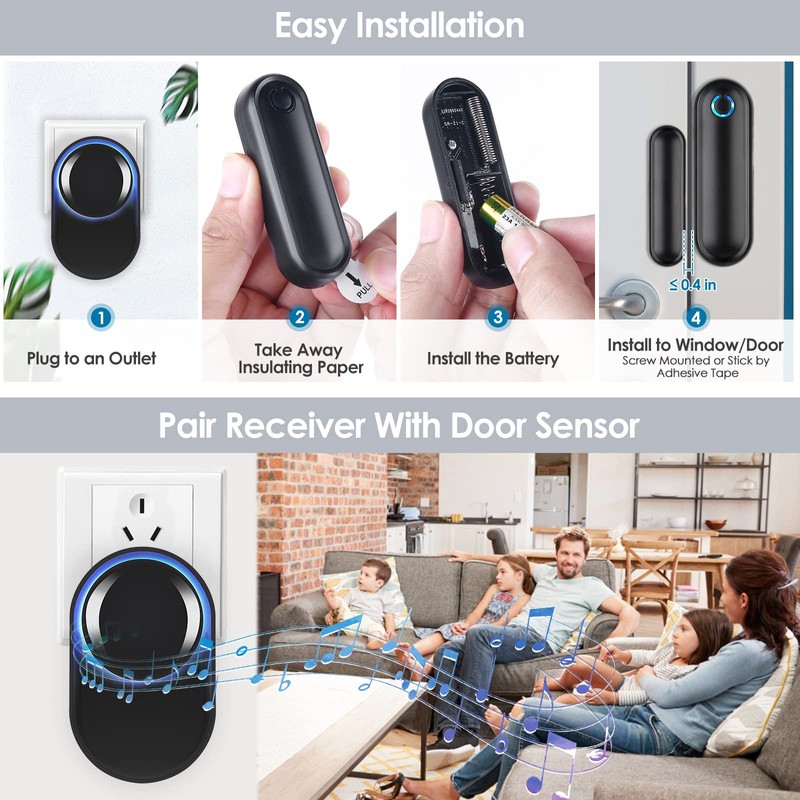 Door Window Sensor Bell, Wireless Bell, 900 ft Range, 58