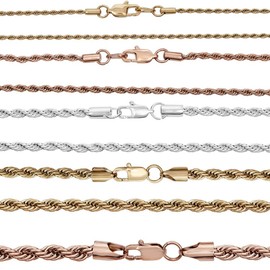 HarlemBling Rope Chain - Yellow Gold Rose Gold & Silver Finish Over Real Solid Stainless Steel - 2mm 3mm 4mm 5mm 6mm - 18-30" Necklace - Never Changes Color (30, 2mm Yellow Gold)