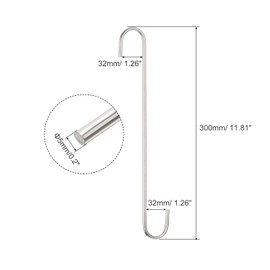 sourcing map S Hanging Hooks, 12inch(300mm) Extra Long Steel Hanger, Indoor Outdoor Uses for Garden, Bathroom, Closet, Workshop, Kitchen, Matt Silver, 6Pcs