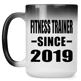 Designsify Gifts, Fitness Trainer Since 2019, 15oz Color Changing Mug Ceramic Heat Sensitive Magic Tea-Cup, for Birthday Anniversary Valentines Mom Mothers Fathers Day Party, to Men Women Him Her