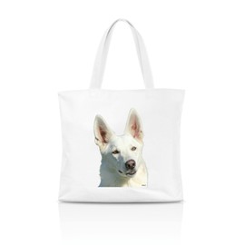 AdriLeo Swiss Shepherd Dog Shopping Bag (White Fur), White with photographic print