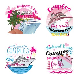 Couple Cruise Door Decorations Magnetic - 4 Pcs Large Cruise Ship Palm Tree Pink Heart Lighthouse Stay Together Anniversary Magnets for Husband and Wife Ship Cabin Car Door Fridge Stickers