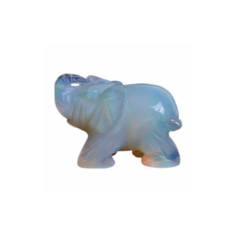 Carved Opalite Moonstone Glass Elephant Healing Guardian Statue Figurine Crafts
