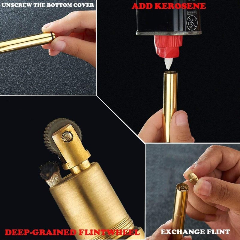 Vintage Trench Lighter,Pure Copper Cool Lighters, Reusable Antique Mini Kerosene