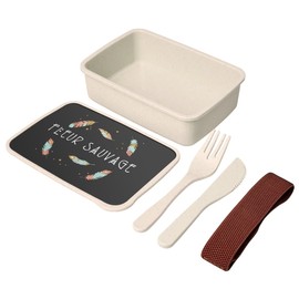 Fabulous Lunch Box with Cutlery Black - Wildflower Nature Bohemian - 700ml