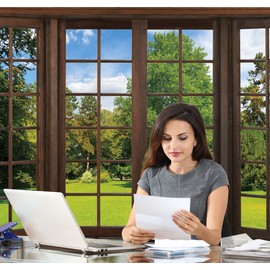 DHXXSC 10X8FT Office Backdrop Business Office Interior Wall Decoration Banner Home Office Residence Apartment Decoration Window Photo Photography Background DH-85