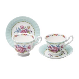 Gracie Bone China Marie Rose Cup And Saucer 8-Ounce, Set of 2 (Mint)