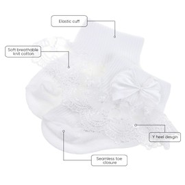 AQOKKA Baby Girls Socks Eyelet Ruffle Double Lace Baby Newborn Summer Dress Socks for Boy Infant Toddler Kids 6-12 months