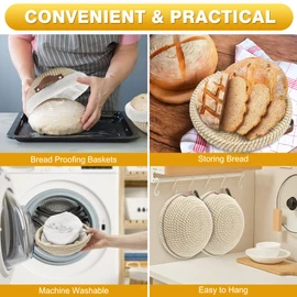 Nikkar Banneton Bread Proofing Basket Set of 2, 9 10 11Inch Round Oval Cotton Rope Sourdough Bread Baking Supplies Proofing Bowls with Liners & Covers Gifts for Bakers Women Wife Mom