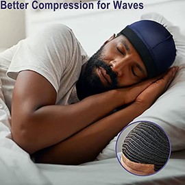 Men’s Sleep Cap – Silk Dome Cap for Hair Protection – Compression Cap – Anti-Frizz Night Cap for Short and Curly Hair (US, Alpha, Medium, Blue, Sleep Cap, Sleep Cap)