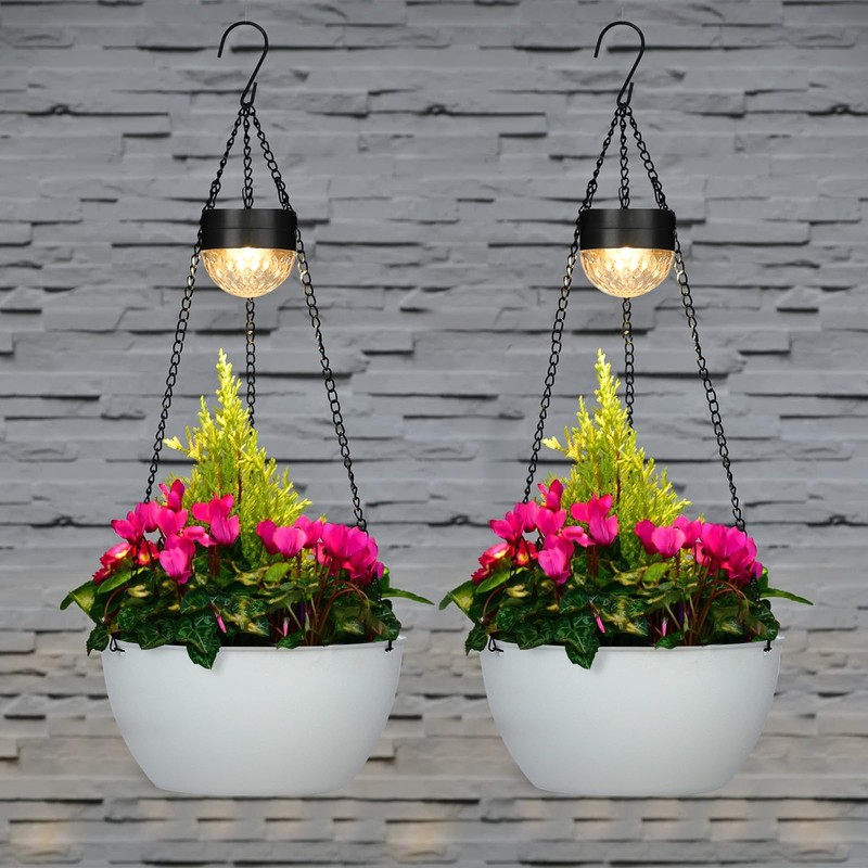 2 Packs Solar Hanging Basket Planters for Plants Outdoor, Self