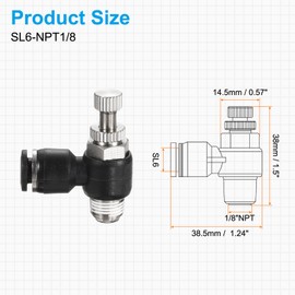 sourcing map 3pcs SL6-NPT1/8 Air Flow Control Valve Push to Connect Fitting 1/4 Inch OD 1/8 Inch NPT 90 Degree Elbow Air Hose Control Valve Fitting Push Lock, Black