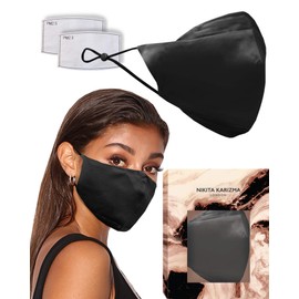 90210 Silk Mask in Black by KARIZMA 19 Momme 100% Mulberry Silk 6A Grade Fabric Face Mask with 2 Filters