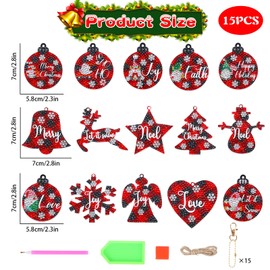 15 Pieces Christmas Diamond Painting Keychain Kit Red Christmas Baubles 5D DIY Diamond Art Key Chain Snowflake Bell Mosaic Diamond Pendant Full Drill Rhinestone Painting Key Chains for Kids Adults