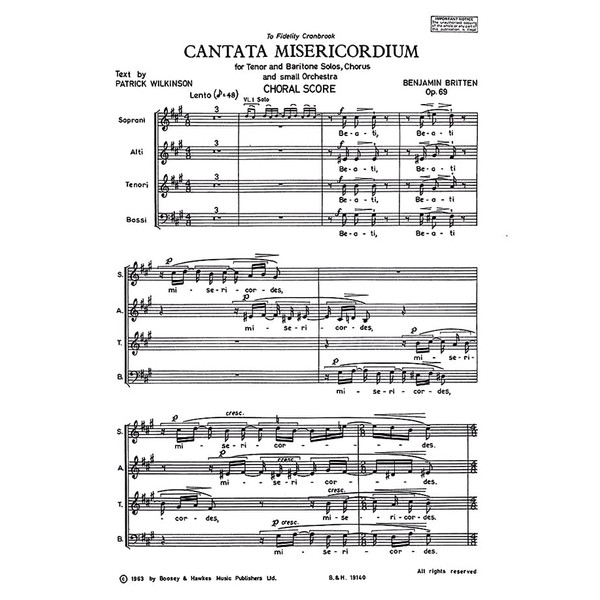 Cantata Misericordium: op. 69. soloists (TBar), mixed choir (SATB) and