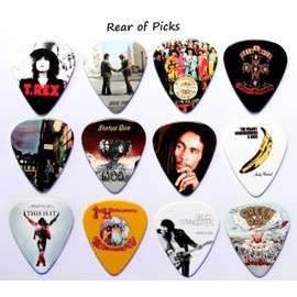 24 Famous Albums on 12 Double Sided Guitar Picks + Storage Bag for your Plectrums