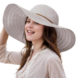 Womens Sun Hat Floppy Big Wide Brim Summer Bucket Hat Foldable Packable Lace Beach Hats Fedora Hat for Women UPF 50+ (Gray)