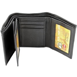 New Mens Black Genuine Leather Trifold Wallet ID Window Credit Card Case Holder