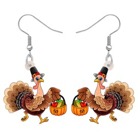 Thankgiving Floral Turkey Earrings Hypoallergenic Dangle Party Favors Pumpkin Jewelry Charms For Women Gifts (Brown)