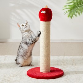 Keygarzone 22" Cat Scratching Post, Sisal Cat Scratcher with Interactive Hanging Toy, Monster Scratch Pole for Indoor Cats, Cute Cat Scratch Post for Kittens & Large Cats, Red
