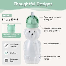 Upgraded 2 Pack Honey Bear Straw Cups for Baby, Toddler - Flip Top, Spill-Proof & Anti-pullout & Pop-up Straw Design - 8 OZ Squeezable Transition Sippy Cup for Speech & Feeding Training, Yellow&Green