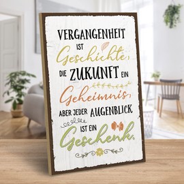 ARTFAVES® Wooden Sign with Saying - Jeder Augenblick ist ein Geschenk (German language) Vintage Decorative Sign on the Theme of Gratitude / Happiness | Shabby Chic Wooden Picture Also as a Gift