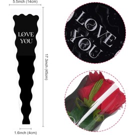 50 Pcs Single Rose Sleeve for Bouquet Flower Wrapping Packaging Bags for Mother's Day Graduation Wedding Birthday Valentines Party (Black)