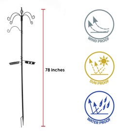 CLEVER GARDEN 5-Hook Outdoor Bird Feeding Station, Metal Multi Feeder Kit Stand for Attracting Wild Birds and Hanging Planters