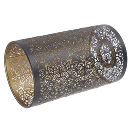 Metal lampshade, circular pattern cylindrical wrought iron small lampshade hollow sculpture for bedside table