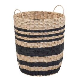 Household Essentials Cattail and Paper Multi Band Basket, Natural and Black