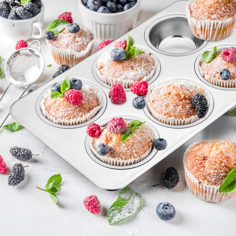 Stainless Steel Muffin Pan, E-far 6-Cup Cupcake Pan Tin for