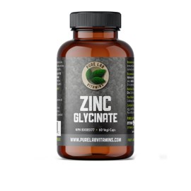 Zinc Glycinate 23 mg Supplement - 60 Vegan Caps by Pure Lab Vitamins - Amino Acid Salt for Healthy Skin & Nails - Supports The Immune System, Prostate, Vision - Made in Canada
