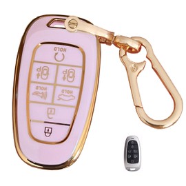 QIXIUBIA Pink for Hyundai Key Fob Cover with Keychain Fits for Hyundai Sonata Santa fe Tucson Palisade Cruz Ioniq Smart Key (7-Button)